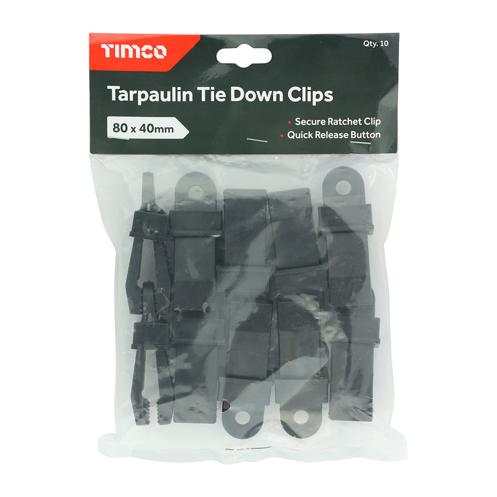 This is an image of Timco - Tarpaulin Tie Down Clips 80mm x 40mm (10 Pieces Bag) TTC10