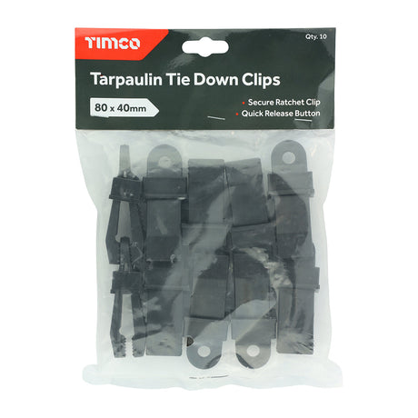 This is an image of Timco - Tarpaulin Tie Down Clips 80mm x 40mm (10 Pieces Bag) TTC10