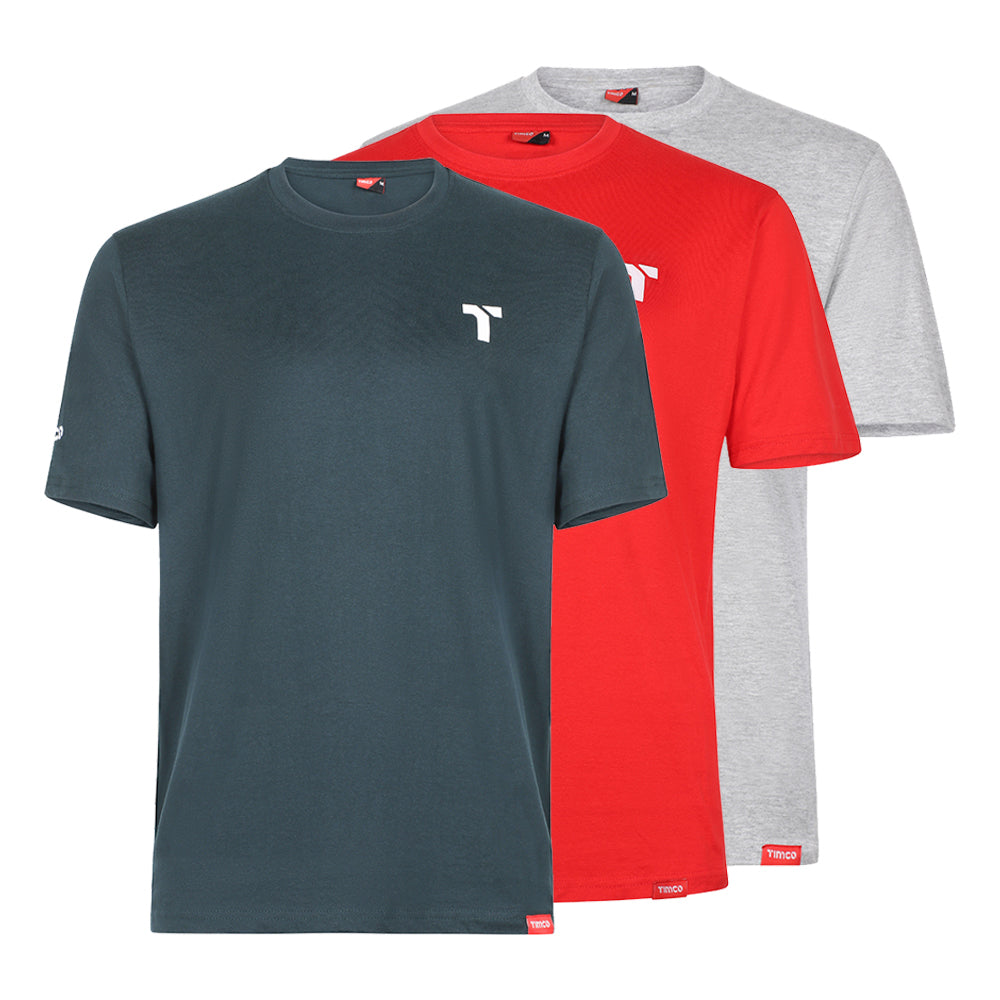 This is an image of Timco - Short Sleeve Trade T-Shirt Pack Medium (Grey/Red/Green) (3 Pieces Bag) TTMIXM