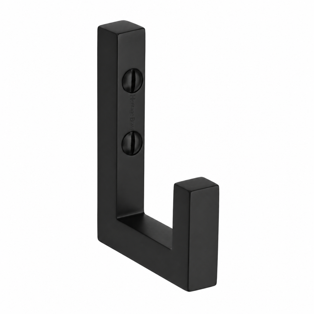 High quality image of the Heritage Brass Square Single Robe Hook Matt Black Finish | Sku. v1045-bkmt | Discounted prices available from Trade Door Handles