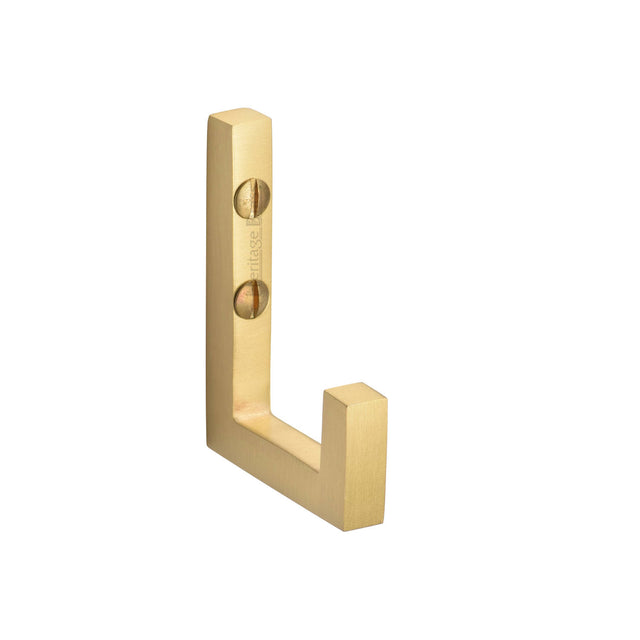 High quality image of the Heritage Brass Square Single Robe Hook Satin Brass Finish | Sku. v1045-sb | Discounted prices available from Trade Door Handles