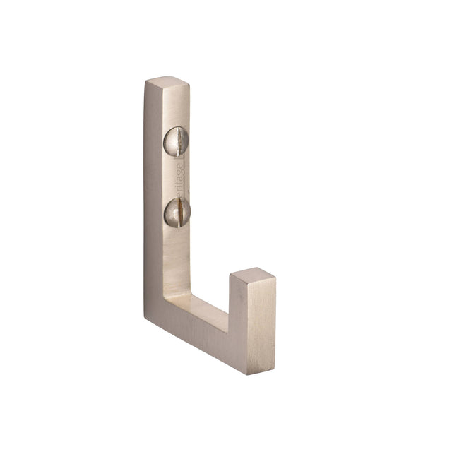 High quality image of the Heritage Brass Square Single Robe Hook Satin Nickel Finish | Sku. v1045-sn | Discounted prices available from Trade Door Handles