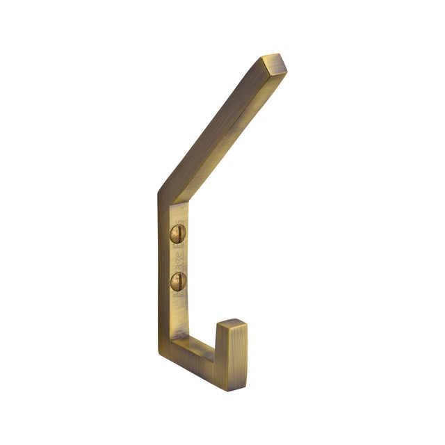 High quality image of the Heritage Brass Square Double Robe Hook Antique Brass Finish | Sku. v1055-at | Discounted prices available from Trade Door Handles