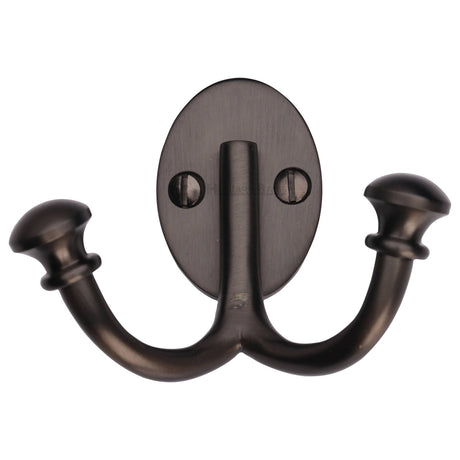 High quality image of the Heritage Brass Ball Double Robe Hook Matt Bronze Finish | Sku. v1063-mb | Discounted prices available from Trade Door Handles