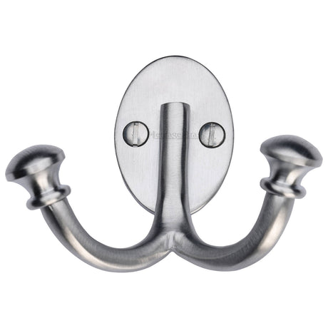 High quality image of the Heritage Brass Ball Double Robe Hook Satin Chrome Finish | Sku. v1063-sc | Discounted prices available from Trade Door Handles
