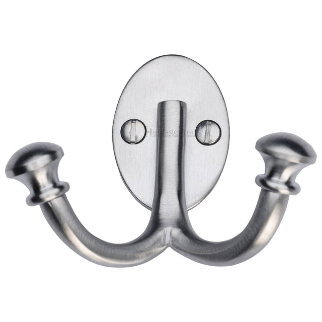 High quality image of the Heritage Brass Ball Double Robe Hook Satin Chrome Finish | Sku. v1063-sc | Discounted prices available from Trade Door Handles