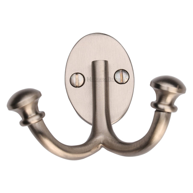 High quality image of the Heritage Brass Ball Double Robe Hook Satin Nickel Finish | Sku. v1063-sn | Discounted prices available from Trade Door Handles