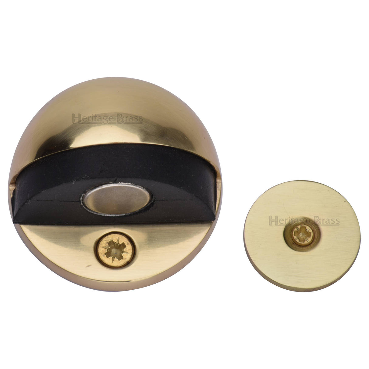 High quality image of the Heritage Brass Round Shielded Floor Mounted Magnetic Door Stop Polished Brass Finish
 | Sku. v1080-mag-pb | Discounted prices available from Trade Door Handles