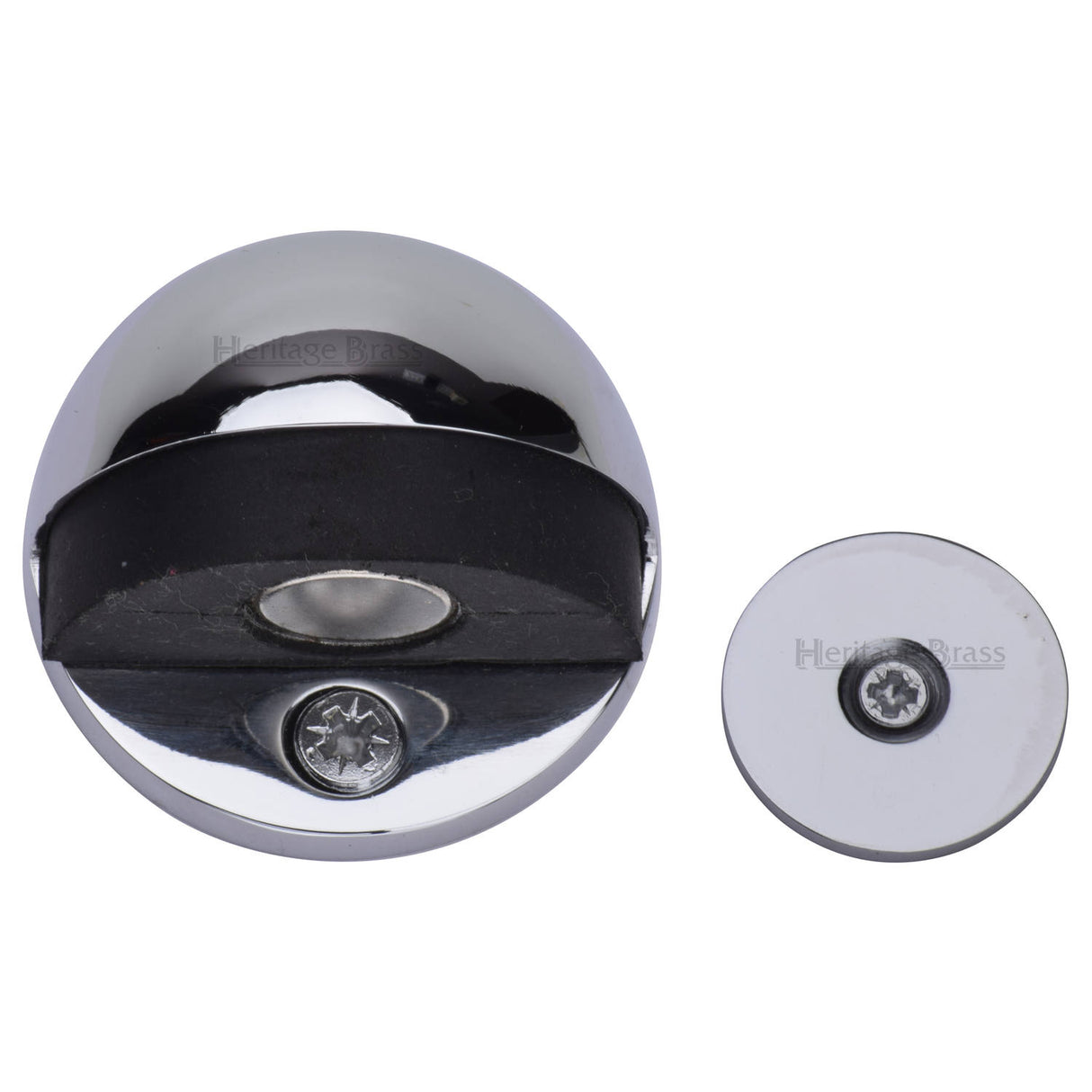 High quality image of the Heritage Brass Round Shielded Floor Mounted Magnetic Door Stop Polished Chrome Finish
 | Sku. v1080-mag-pc | Discounted prices available from Trade Door Handles