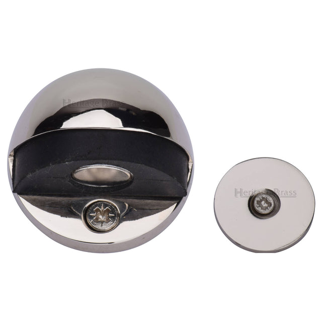 High quality image of the Heritage Brass Round Shielded Floor Mounted Magnetic Door Stop Polished Nickel finish
 | Sku. V1080-MAG-PNF | available to order from Trade Door Handles