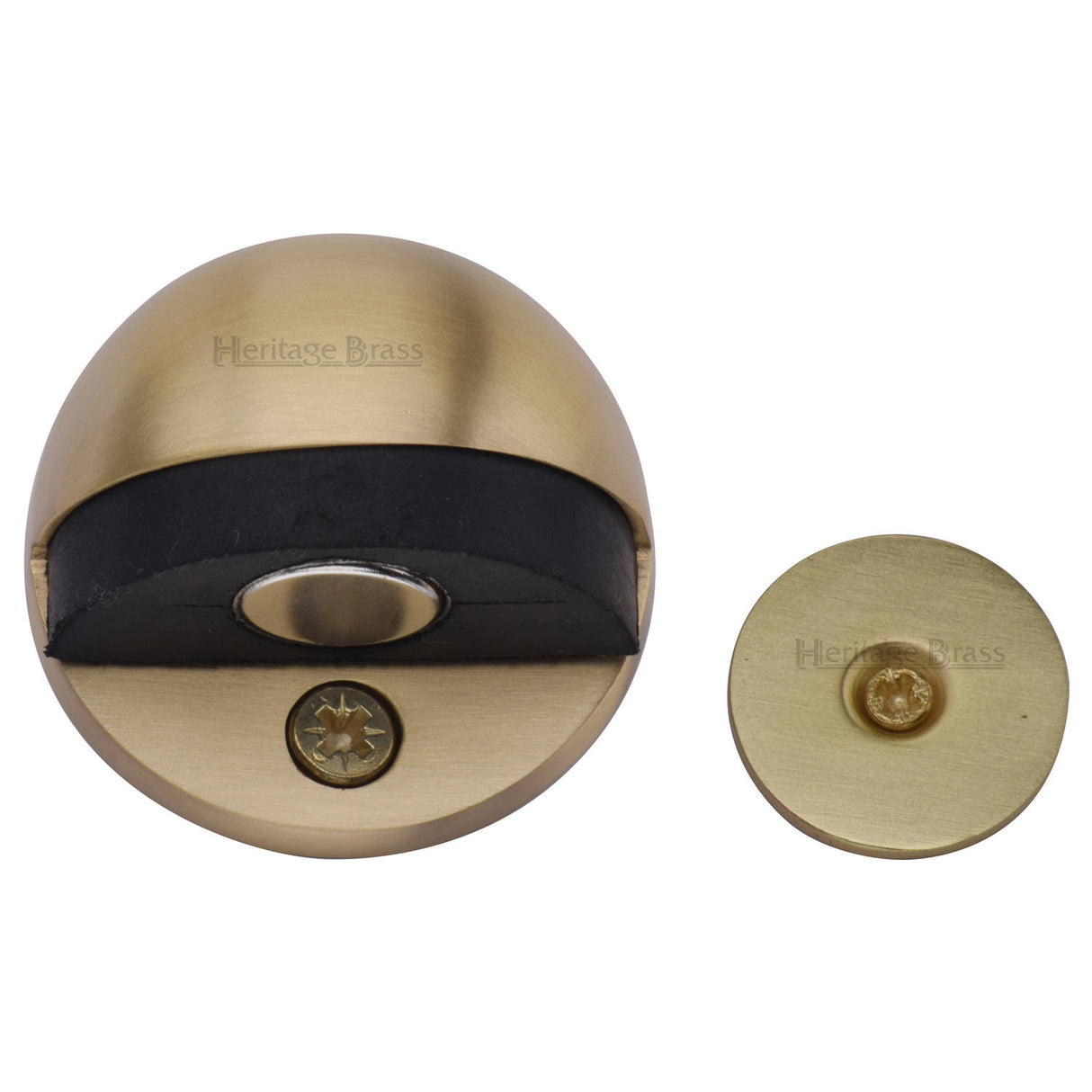 High quality image of the Heritage Brass Round Shielded Floor Mounted Magnetic Door Stop Satin Brass Finish
 | Sku. v1080-mag-sb | Discounted prices available from Trade Door Handles