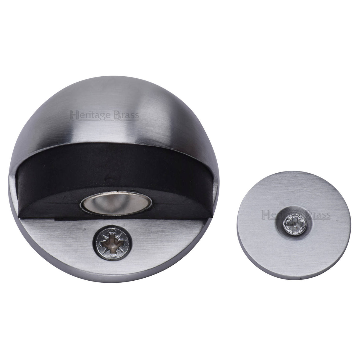 High quality image of the Heritage Brass Round Shielded Floor Mounted Magnetic Door Stop Satin Chrome Finish
 | Sku. v1080-mag-sc | Discounted prices available from Trade Door Handles