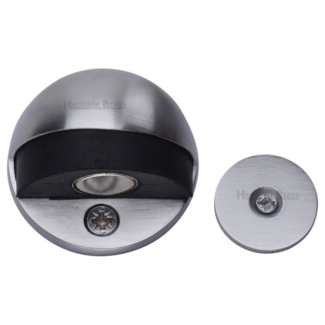 High quality image of the Heritage Brass Round Shielded Floor Mounted Magnetic Door Stop Satin Chrome Finish
 | Sku. v1080-mag-sc | Discounted prices available from Trade Door Handles