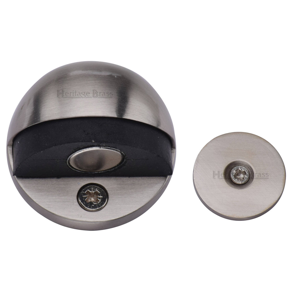 High quality image of the Heritage Brass Round Shielded Floor Mounted Magnetic Door Stop Satin Nickel Finish
 | Sku. v1080-mag-sn | Discounted prices available from Trade Door Handles