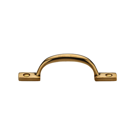 High quality image of Heritage Brass Pull Handle Russell Design 102mm Unlacquered Brass finish | Sku. V1090 152-ULB | available from Trade Door Handles.