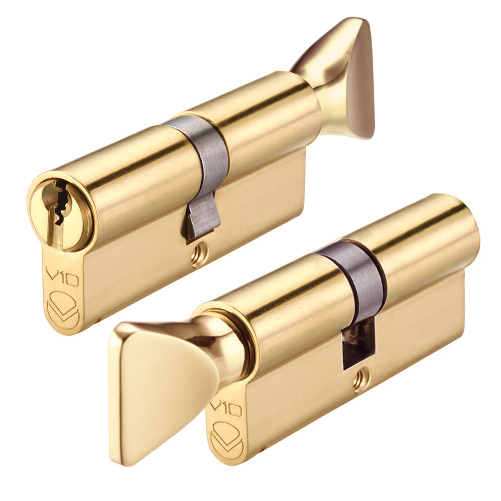 High quality image of the Vier - V10 Euro Cylinder and Turn 70mm KTD - Polished Brass | Sku. v10ep70ctpbe | available to order from Trade Door Handles.