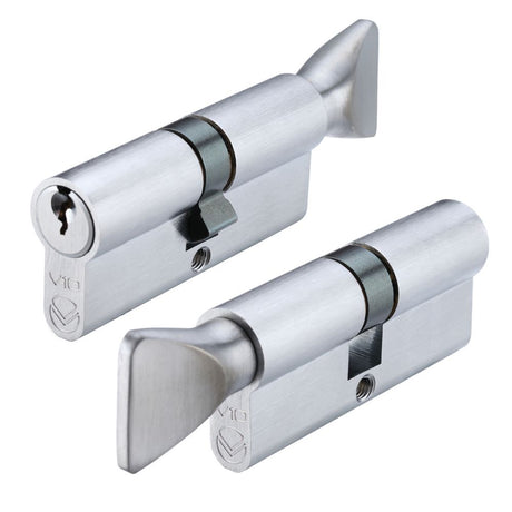 High quality image of the Vier - V10 Euro Cylinder and Turn 70mm KTD - Satin Chrome | Sku. v10ep70ctsce | available to order from Trade Door Handles.