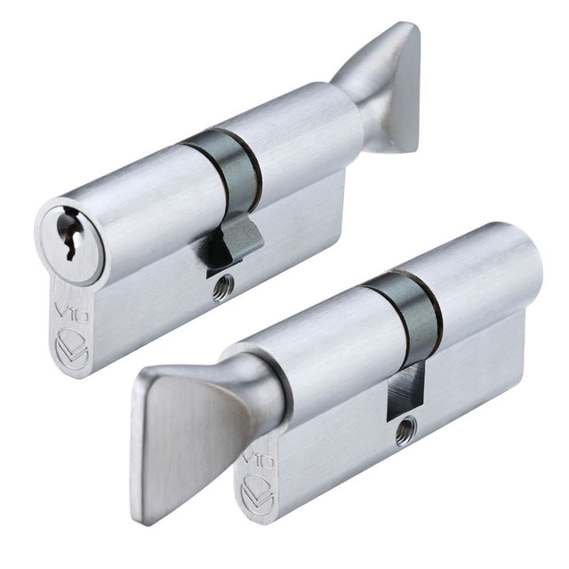 High quality image of the Vier - V10 Euro Cylinder and Turn 70mm KTD - Satin Chrome | Sku. v10ep70ctsce | available to order from Trade Door Handles.