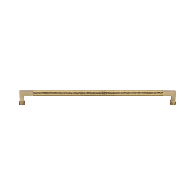 High quality image of the Heritage Brass Door Pull Handle Hammered Bauhaus Design 330mm Satin Brass | Sku. V1317-330-SB | Trade Door Handles