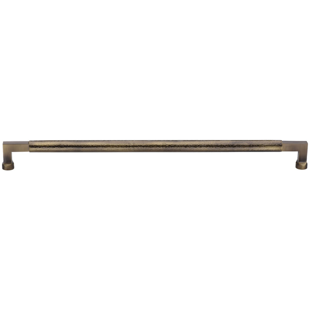 High quality image of the Heritage Brass Door Pull Handle Hammered Bauhaus Design 635mm Antique Brass finish
 | Sku. V1317-635-AT | Trade Door Handles