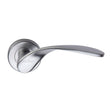 High quality image of the Heritage Brass Door Handle Lever Latch on Round Rose Volo Design Satin Chrome Finish | Sku. v1950-sc | Discounted prices available from Trade Door Handles