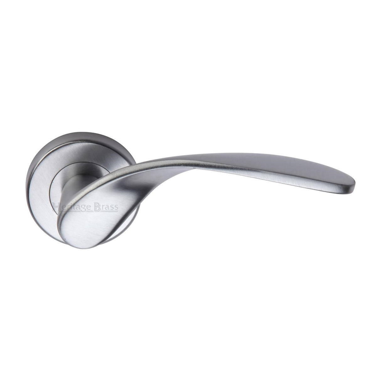 High quality image of the Heritage Brass Door Handle Lever Latch on Round Rose Volo Design Satin Chrome Finish | Sku. v1950-sc | Discounted prices available from Trade Door Handles