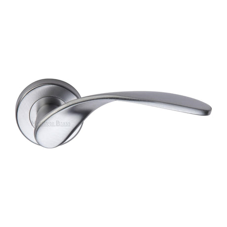 High quality image of the Heritage Brass Door Handle Lever Latch on Round Rose Volo Design Satin Chrome Finish | Sku. v1950-sc | Discounted prices available from Trade Door Handles