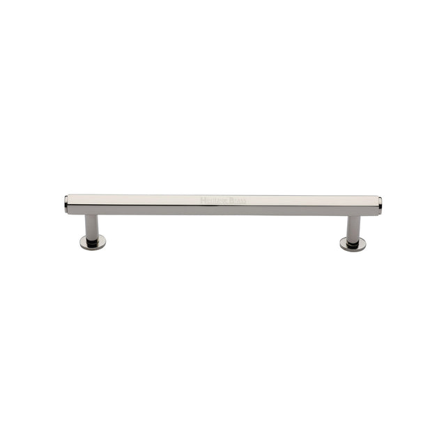 High quality image of the Heritage Brass Cabinet Pull Hexagon Design with 16mm Rose 128mm CTC Polished Nickel Finish | Sku. v4423-128-pnf | Discounted prices available from Trade Door Handles