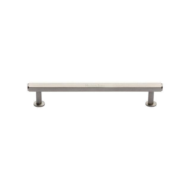 High quality image of the Heritage Brass Cabinet Pull Hexagon Design with 16mm Rose 128mm CTC Satin Nickel Finish | Sku. v4423-128-sn | Discounted prices available from Trade Door Handles
