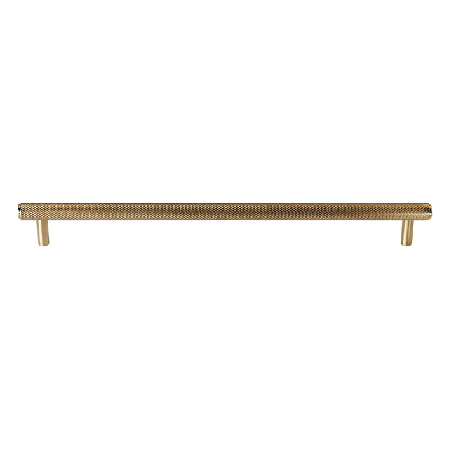 High quality image of Heritage Brass Cabinet Pull Complete Knurl Design 254mm CTC Unlacquered Brass finish | Sku. V4458 96-ULB | available from Trade Door Handles.