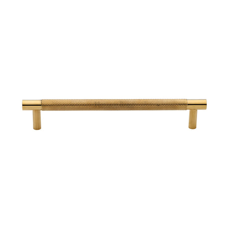 High quality image of Heritage Brass Cabinet Pull Partial Knurled Design 160mm CTC Unlacquered Brass finish | Sku. V4461 192-ULB | available from Trade Door Handles.