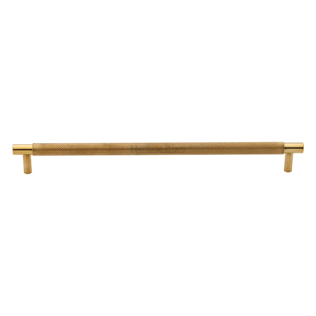 High quality image of Heritage Brass Cabinet Pull Partial Knurl Design 254mm CTC Unlacquered Brass finish | Sku. V4461 96-ULB | available from Trade Door Handles.