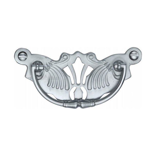 High quality image of the Heritage Brass Cabinet Pull Ornate Plate Design Satin Chrome Finish | Sku. v5021-sc | Discounted prices available from Trade Door Handles