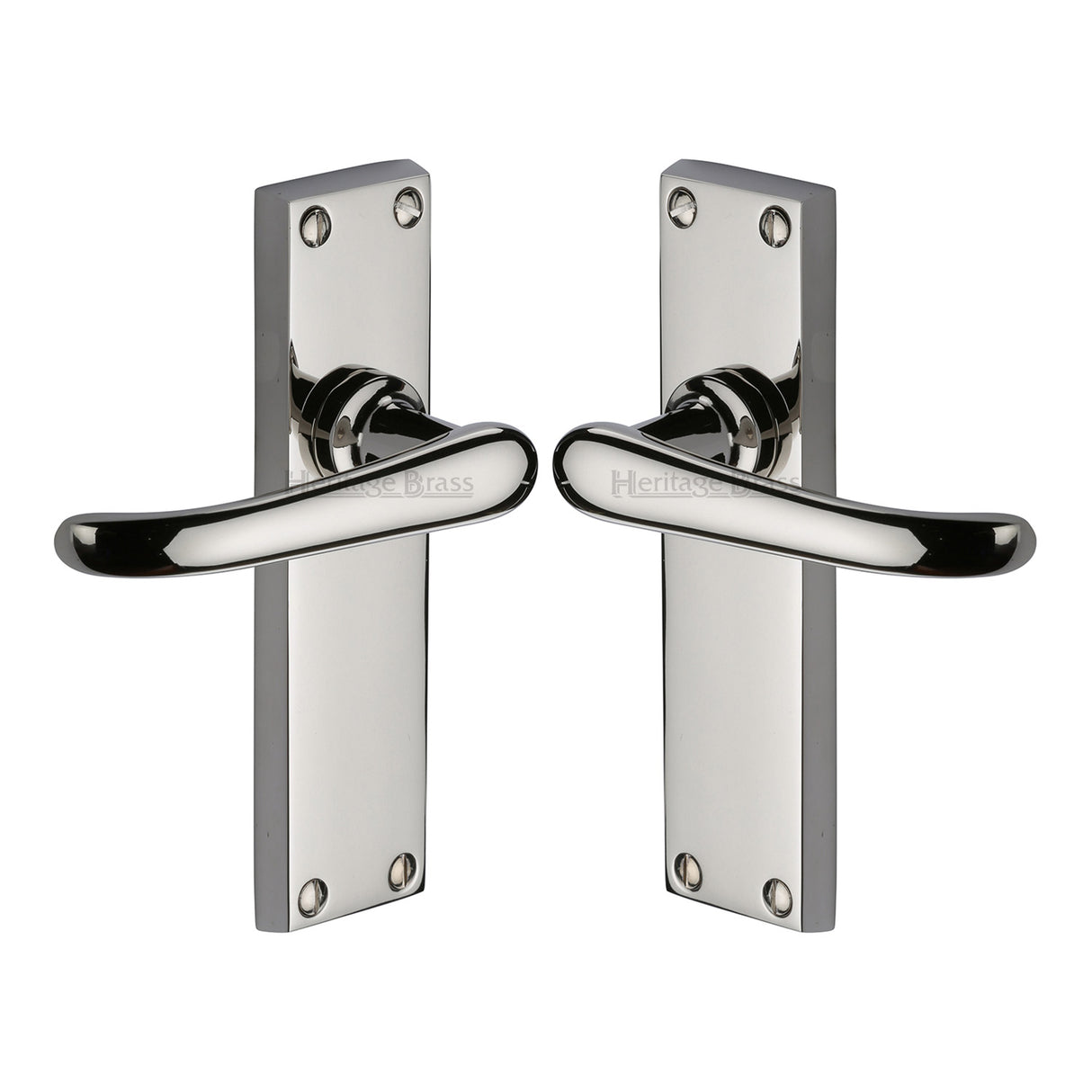 High quality image of the Heritage Brass Door Handle Lever Latch Windsor Design Polished Nickel Finish
 | Sku. v713-pnf | Discounted prices available from Trade Door Handles
