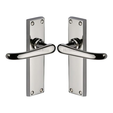 High quality image of the Heritage Brass Door Handle Lever Latch Windsor Design Polished Nickel Finish
 | Sku. v713-pnf | Discounted prices available from Trade Door Handles