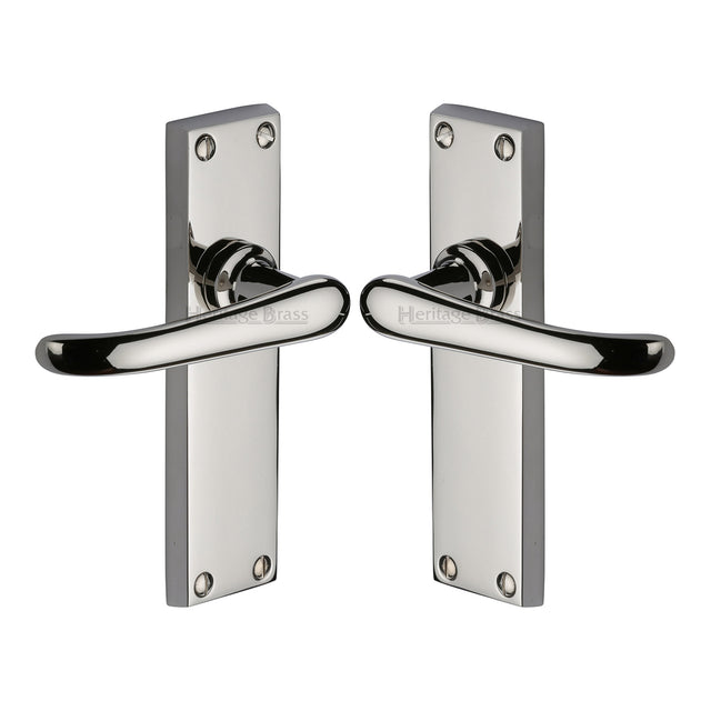 High quality image of the Heritage Brass Door Handle Lever Latch Windsor Design Polished Nickel Finish
 | Sku. v713-pnf | Discounted prices available from Trade Door Handles