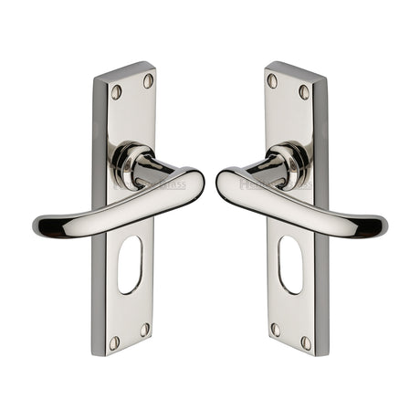 High quality image of the Heritage Brass Door Handle Oval Profile Plate Windsor Design Polished Nickel Finish
 | Sku. v725-pnf | Discounted prices available from Trade Door Handles
