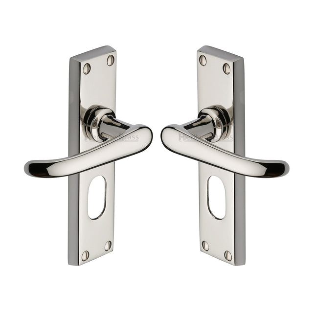 High quality image of the Heritage Brass Door Handle Oval Profile Plate Windsor Design Polished Nickel Finish
 | Sku. v725-pnf | Discounted prices available from Trade Door Handles