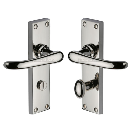 High quality image of the Heritage Brass Door Handle for Bathroom Windsor Design Polished Nickel Finish
 | Sku. v730-pnf | Discounted prices available from Trade Door Handles