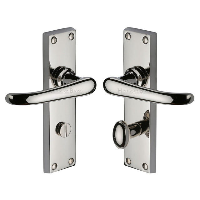 High quality image of the Heritage Brass Door Handle for Bathroom Windsor Design Polished Nickel Finish
 | Sku. v730-pnf | Discounted prices available from Trade Door Handles