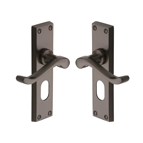 High quality image of the Heritage Brass Door Handle for Oval Profile Plate Bedford Design Matt Bronze Finish | Sku. v805-mb | Discounted prices available from Trade Door Handles