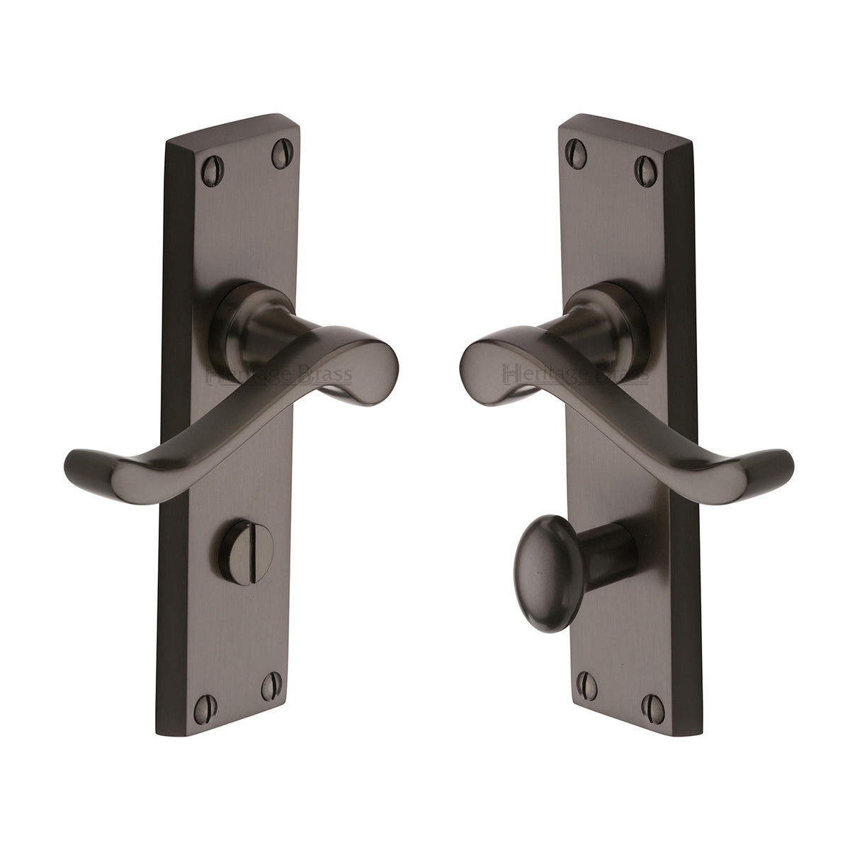 High quality image of the Heritage Brass Door Handle for Bathroom Bedford Design Matt Bronze Finish | Sku. v815-mb | Discounted prices available from Trade Door Handles