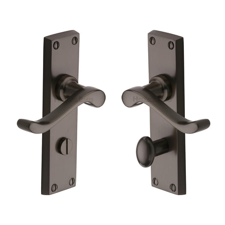 High quality image of the Heritage Brass Door Handle for Bathroom Bedford Design Matt Bronze Finish | Sku. v815-mb | Discounted prices available from Trade Door Handles