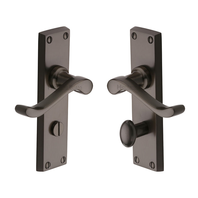 High quality image of the Heritage Brass Door Handle for Bathroom Bedford Design Matt Bronze Finish | Sku. v815-mb | Discounted prices available from Trade Door Handles
