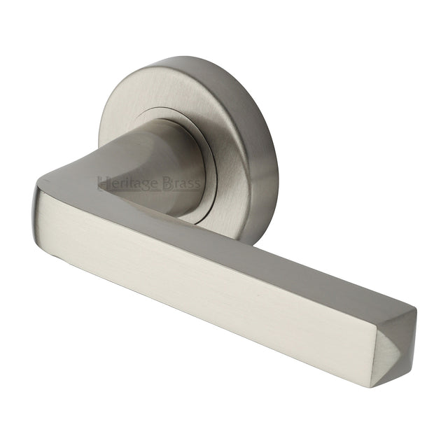 High quality image of the Heritage Brass Alessa Door Handle on Round Rose Satin Nickel Finish | Sku. v8300-sn | Discounted prices available from Trade Door Handles
