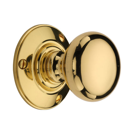 High quality image of Heritage Brass Mortice Knob on Rose Chester Design Polished Brass finish | Sku. v876-pb | available to order from Trade Door Handles in Kendal.