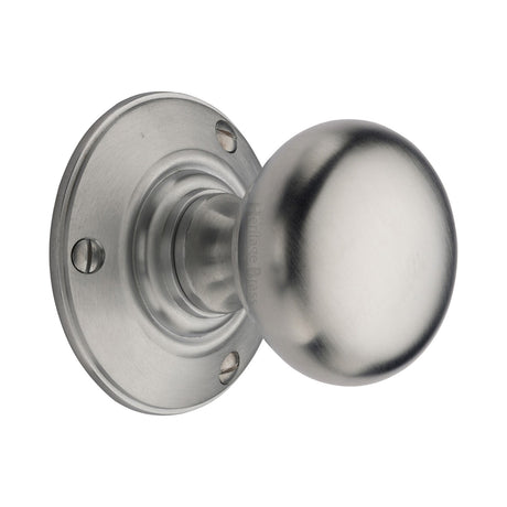 High quality image of Heritage Brass Mortice Knob on Rose Chester Design Satin Chrome finish | Sku. v876-sc | available to order from Trade Door Handles in Kendal.
