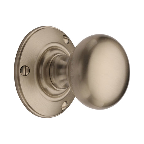 High quality image of Heritage Brass Mortice Knob on Rose Chester Design Satin Nickel finish | Sku. v876-sn | available to order from Trade Door Handles in Kendal.