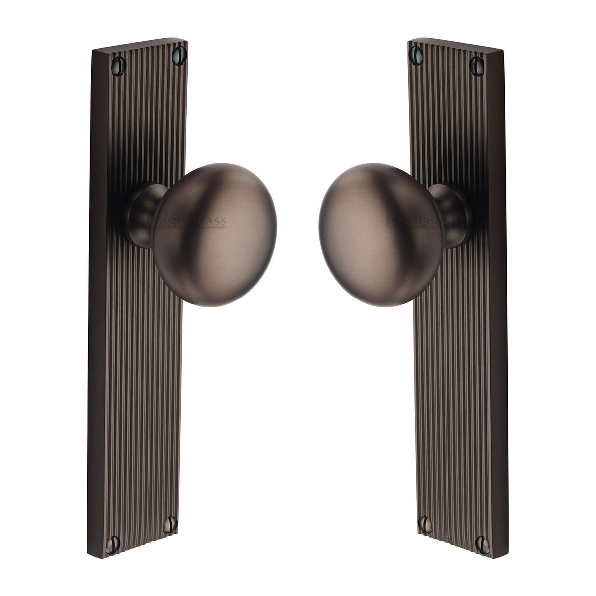 High quality image of the Heritage Brass Mortice Knob on Reeded Latch Plate Victoria Design Matt Bronze Finish
 | Sku. v9210-mb | Discounted prices available from Trade Door Handles