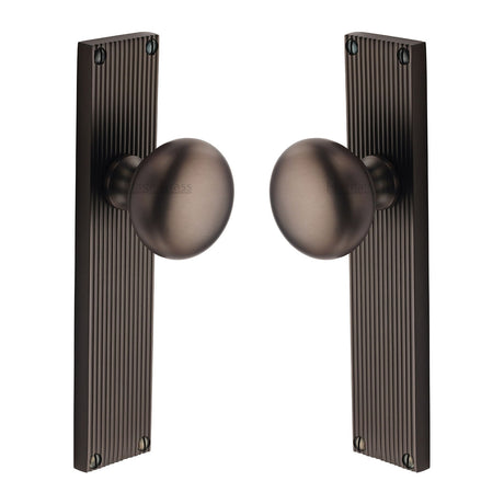 High quality image of the Heritage Brass Mortice Knob on Reeded Latch Plate Victoria Design Matt Bronze Finish
 | Sku. v9210-mb | Discounted prices available from Trade Door Handles
